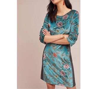 Aldomartins X Anthropologie Velvet Floral Print Dress Size M Blue Fairycore